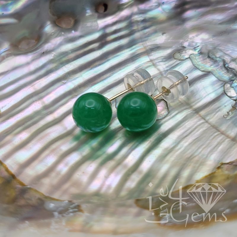 14kt Gold 6mm Jade Round Stud