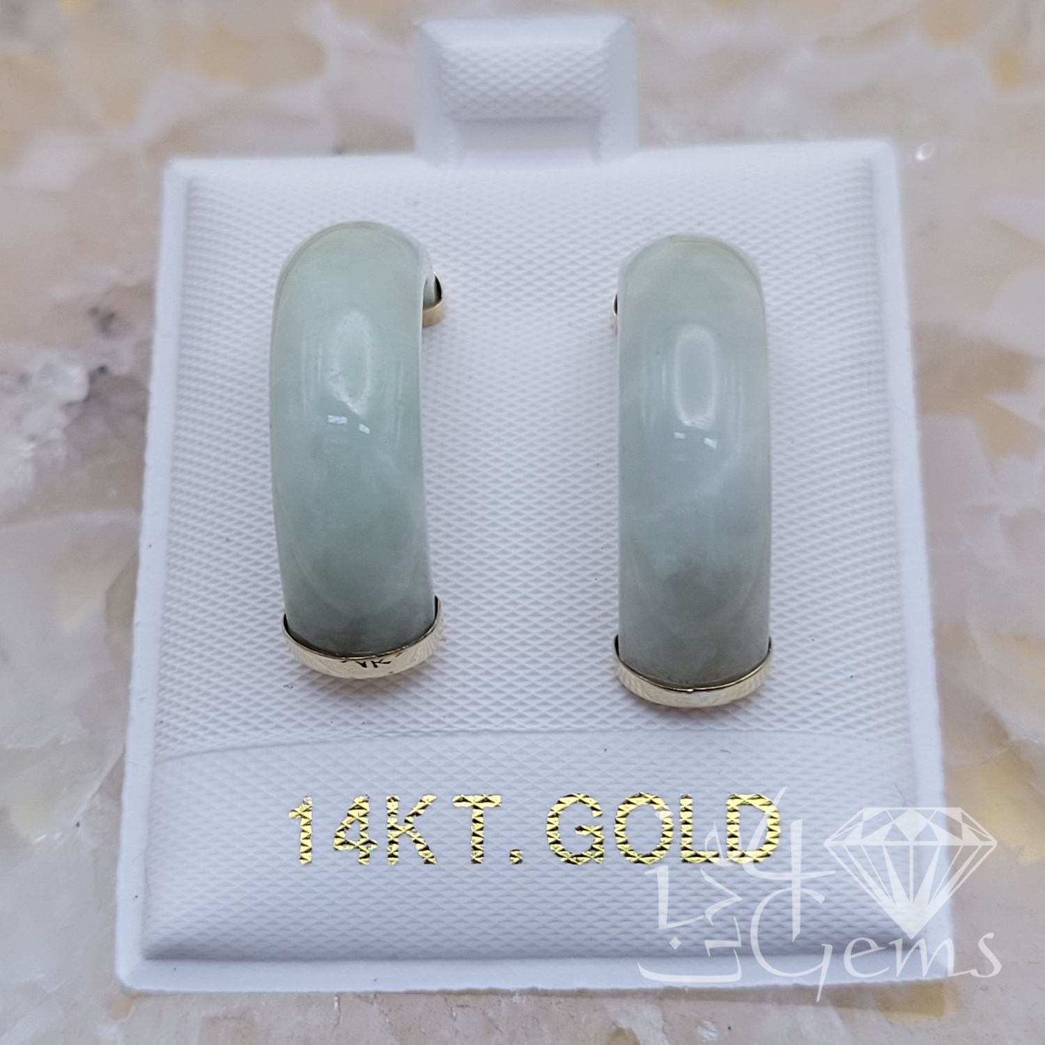 14kty Light Green Jade Hoop