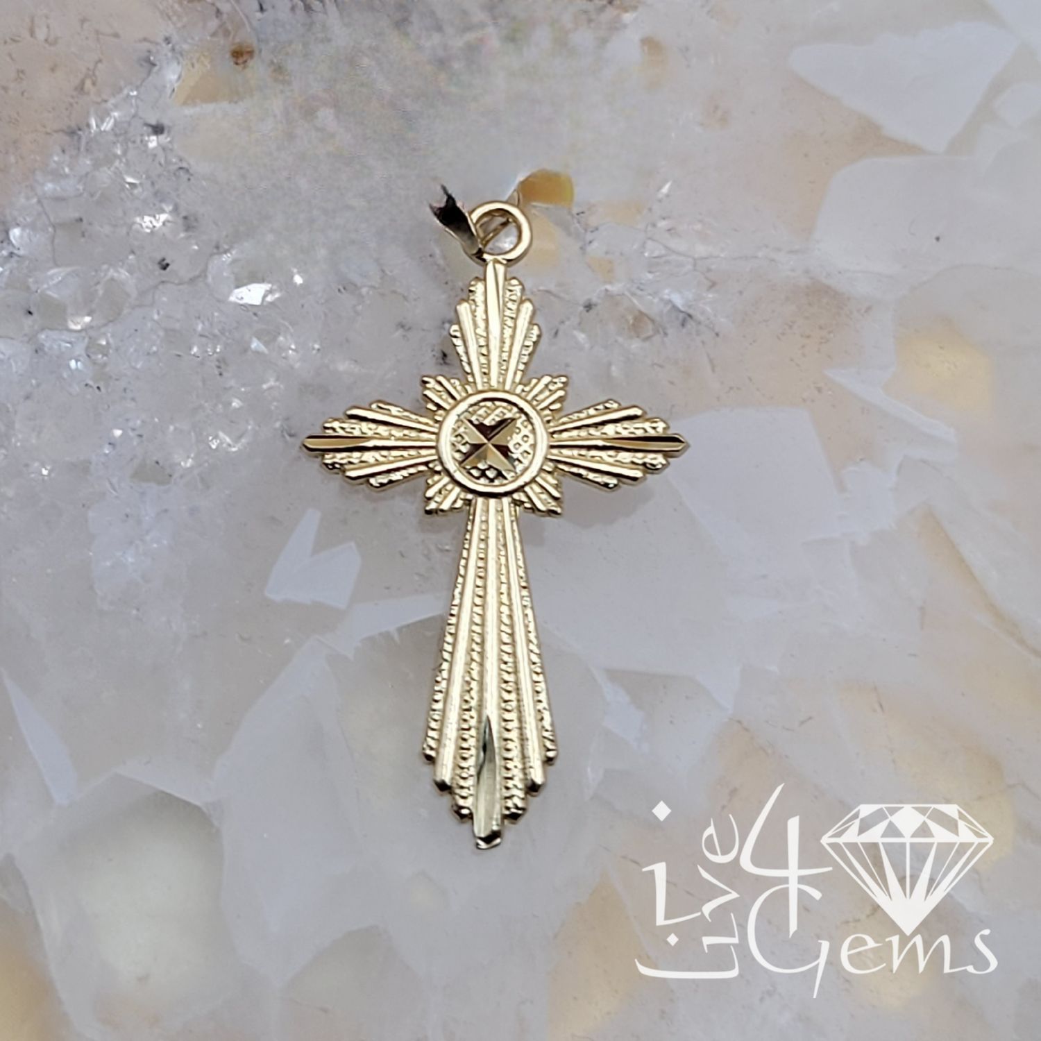 10kty Cross w Lines Pendant
