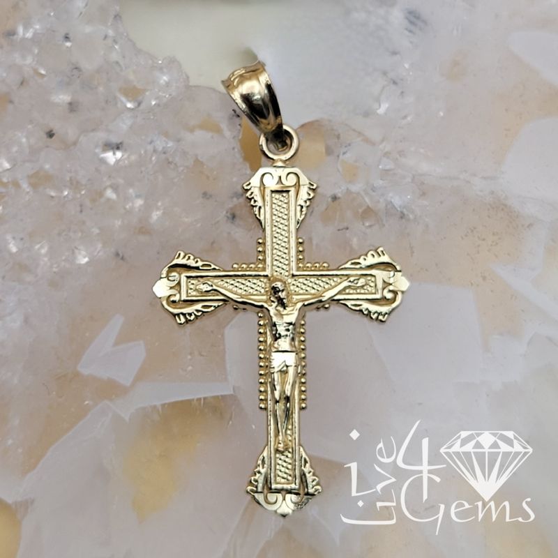 10kty Crucifix Curved Edge Pendant