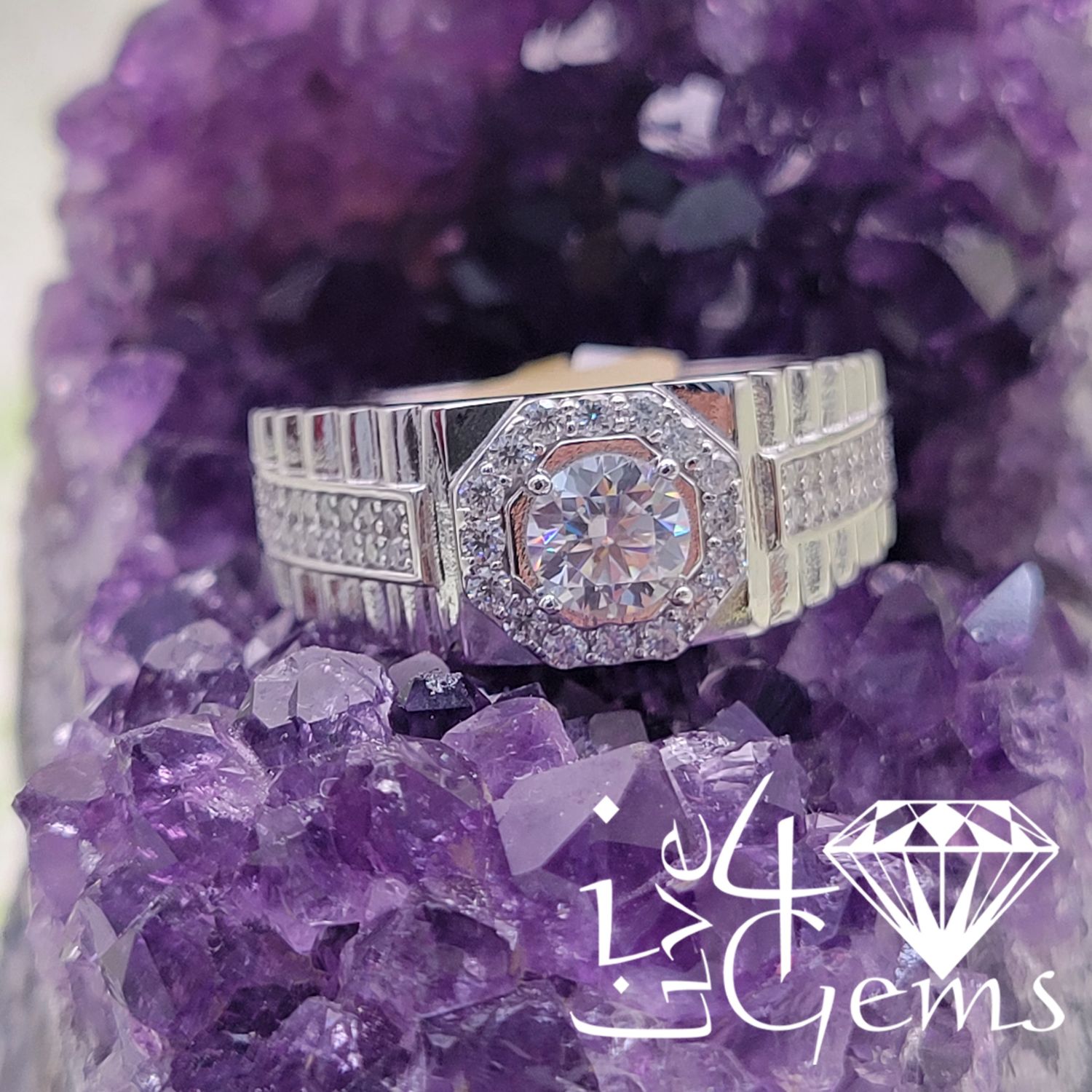 Silver Moissanite 1.00ctw Octagon Halo Ring S11