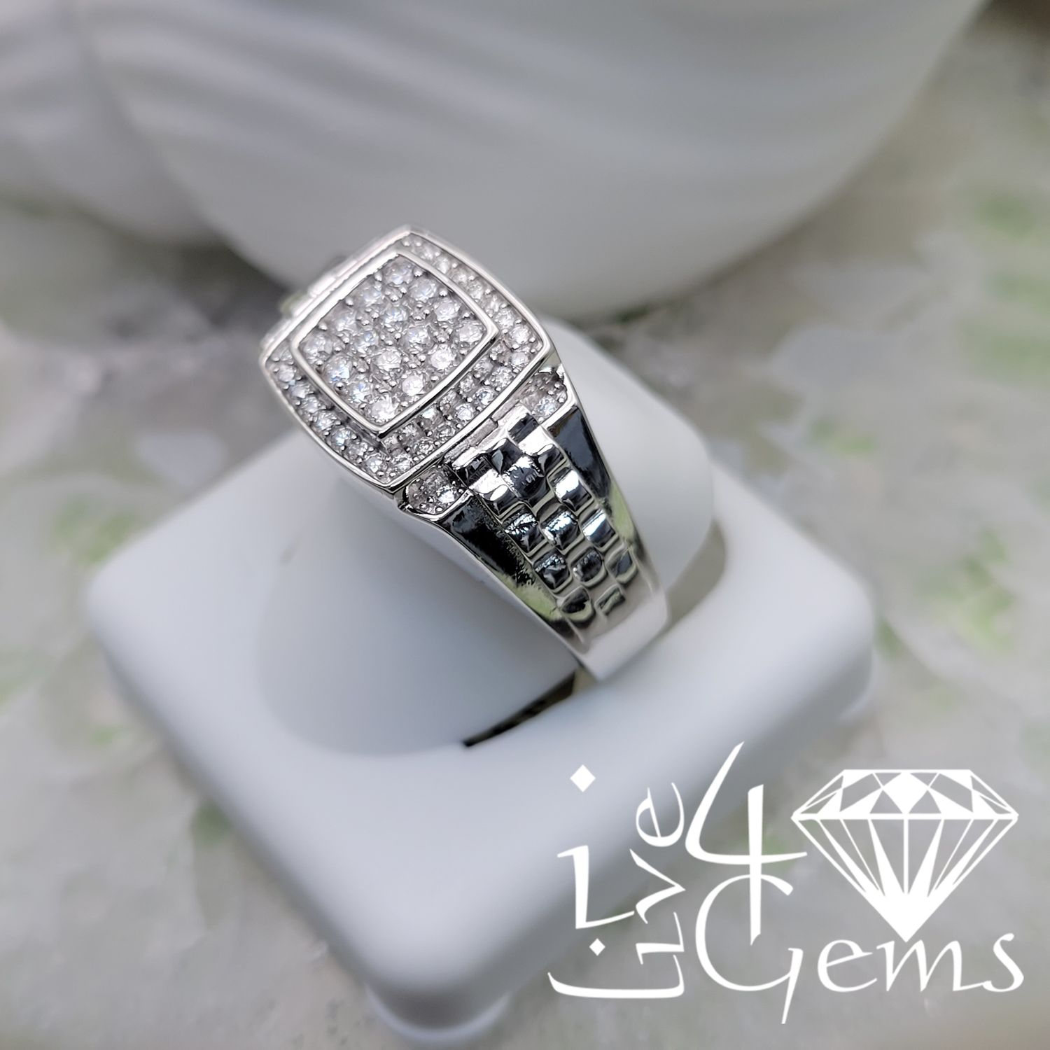 Silver Moissanite 1.00ctw Square Halo Men&#39;s Ring S11