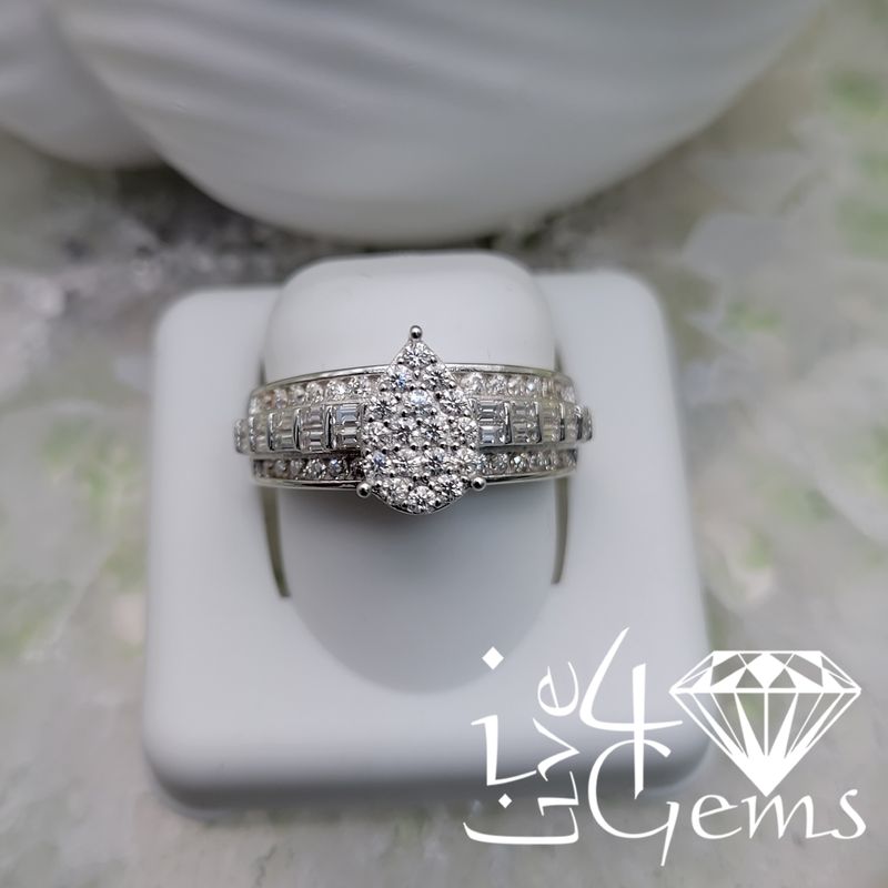 Silver Moissanite 2.00ctw Pear Cluster Ring S9
