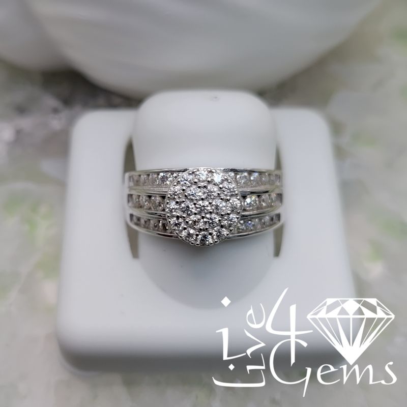 Silver Moissanite 2.00ctw Triple Row Round Cluster Ring