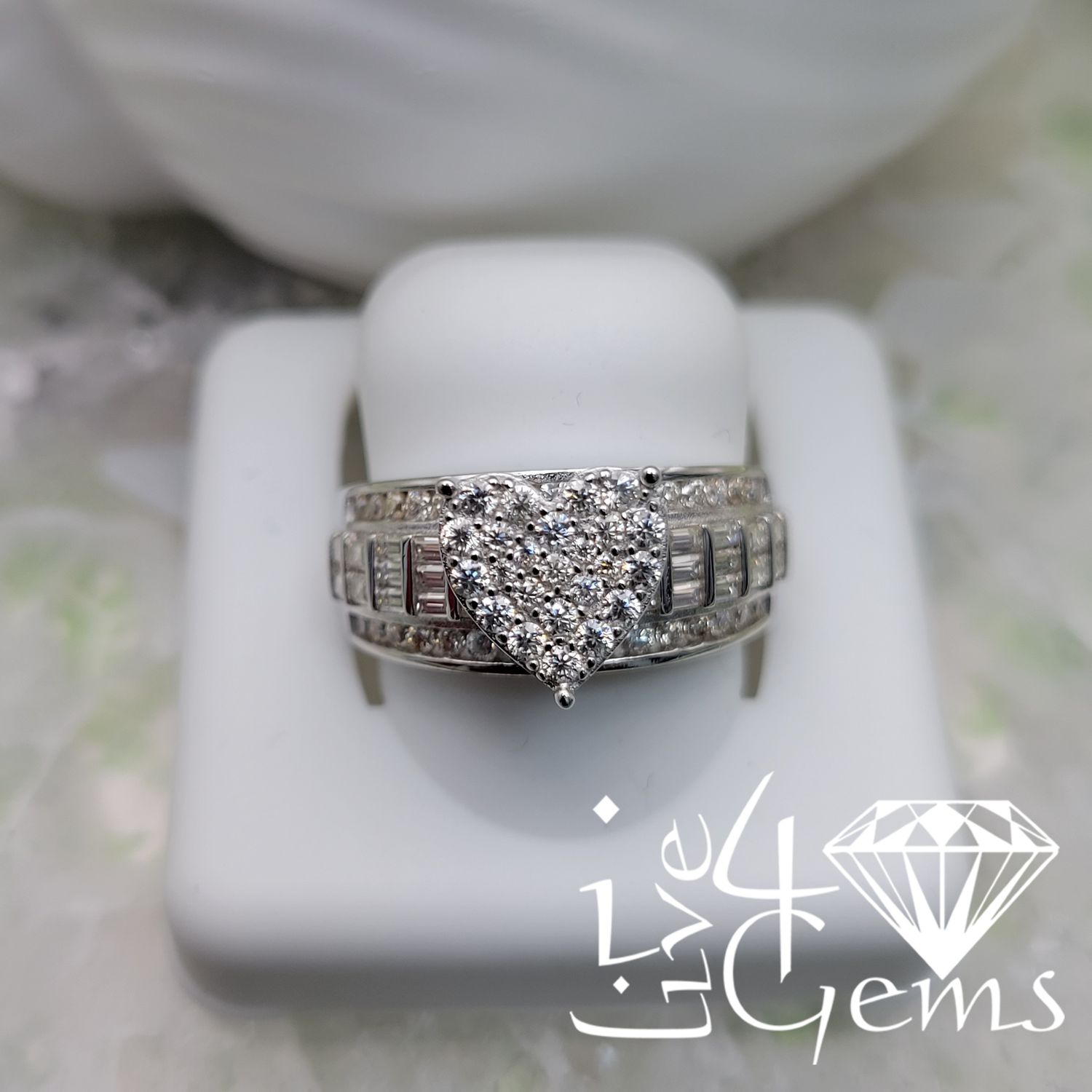 Silver Moissanite 3.00ctw Heart Cluster Ring