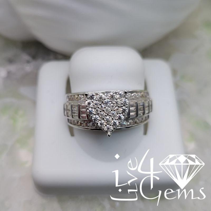 Silver Moissanite 3.00ctw Heart Cluster Ring