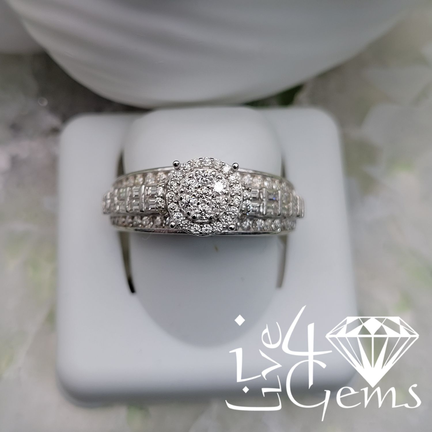 Silver Moissanite 2.00ctw Round Halo Cluster Ring S9