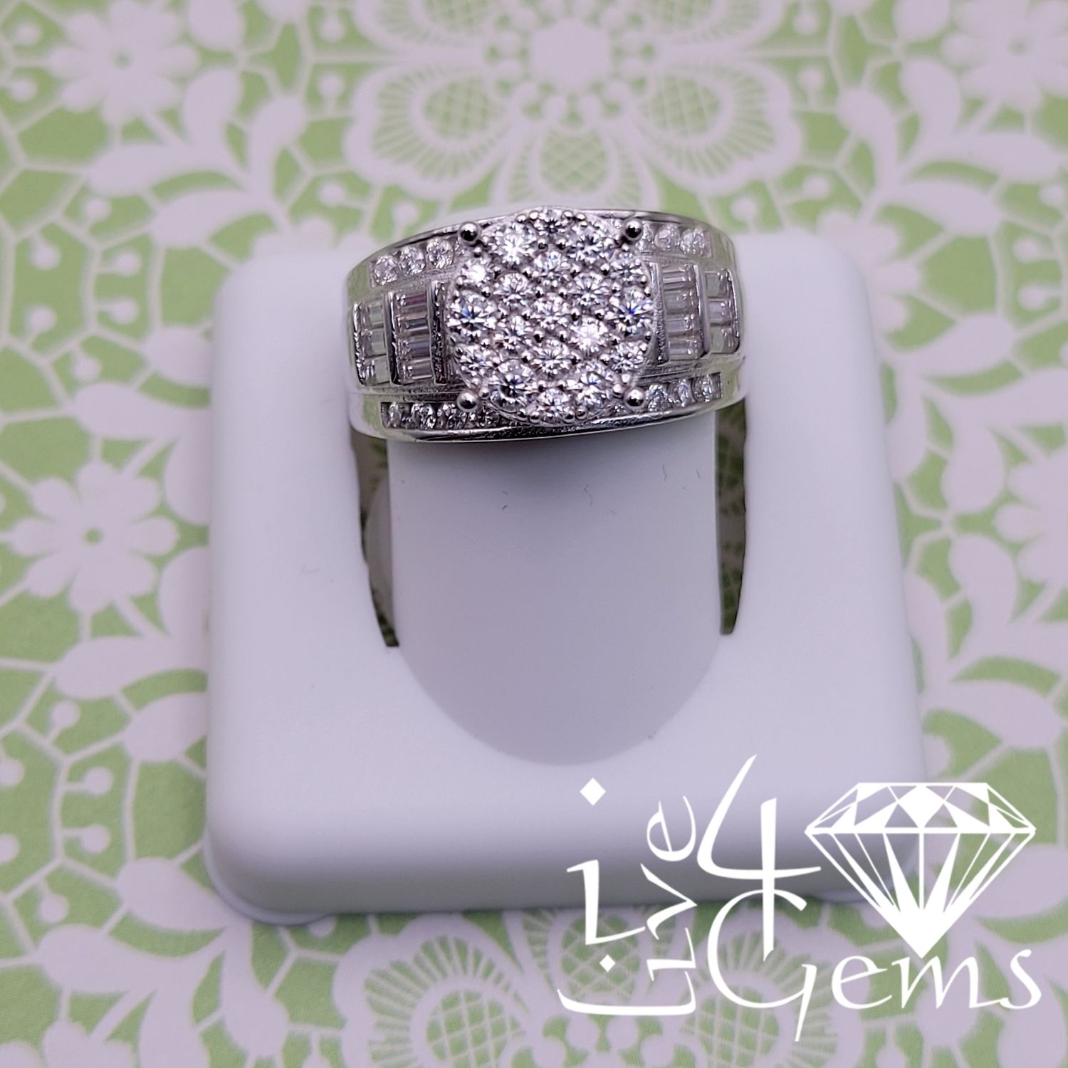 Silver Moissanite 3.00ctw Round Cluster Ring S9