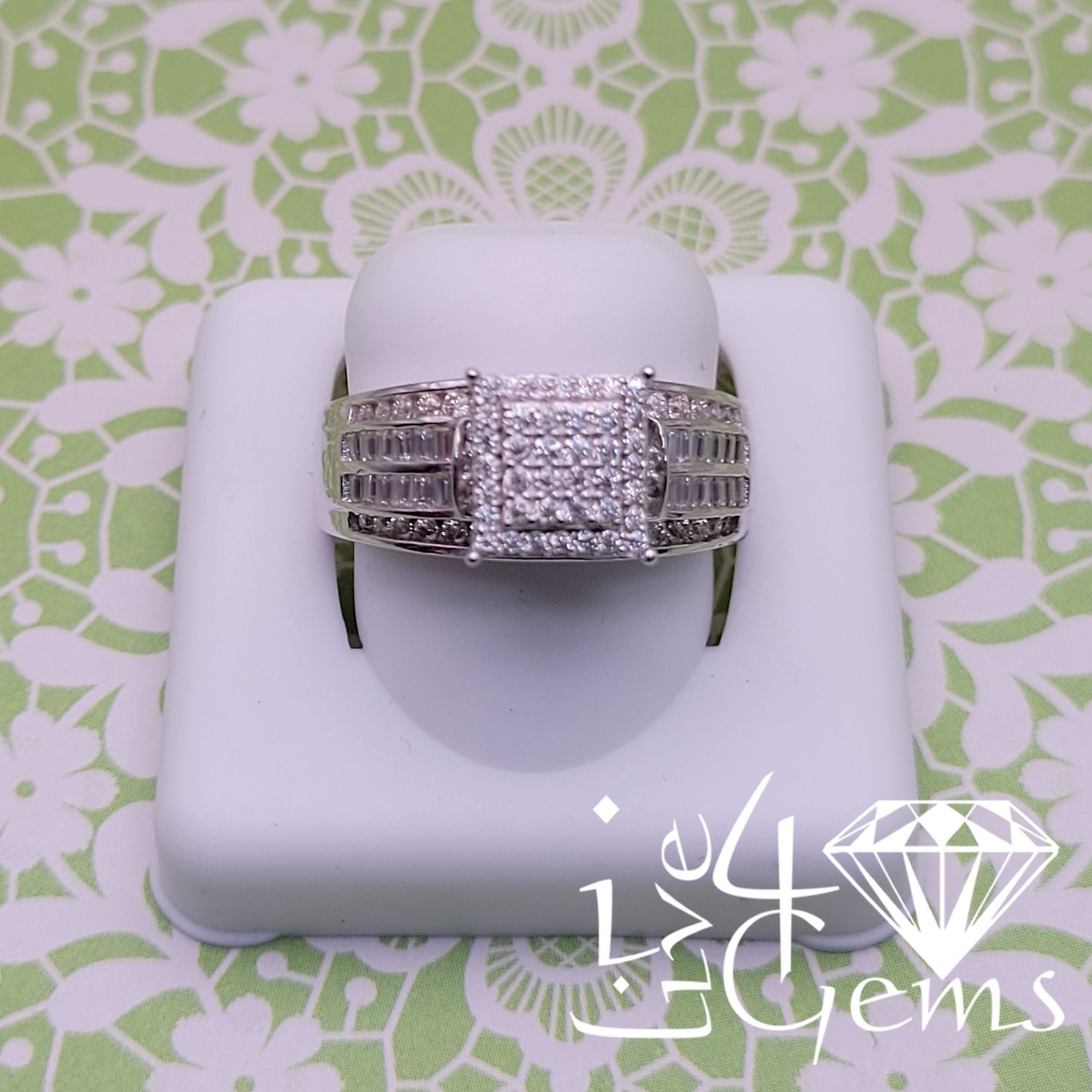Silver Moissanite 3.00ctw Square Cluster Ring S9