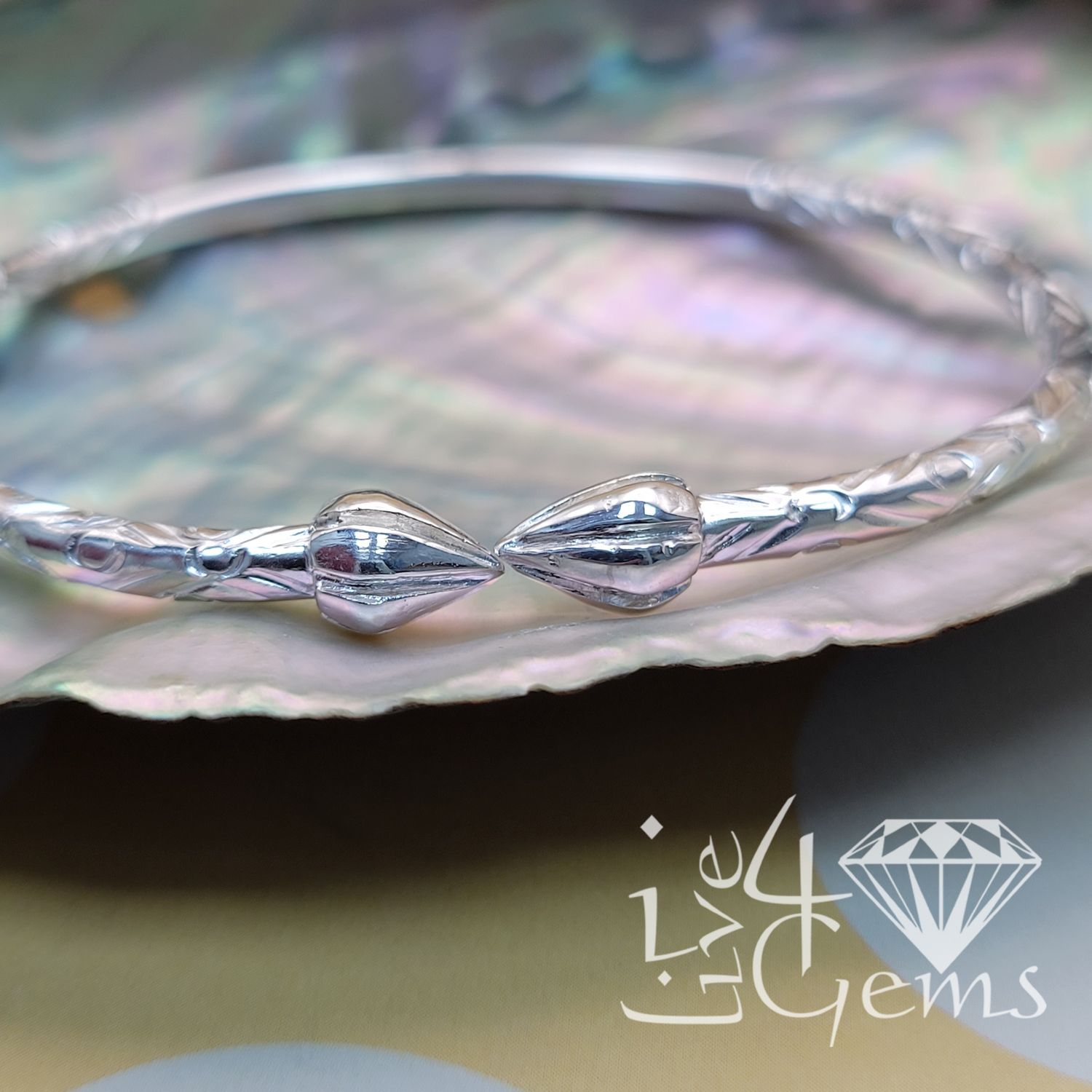 Pair Silver 6.0&quot; Bangle Cocoa Head Floral