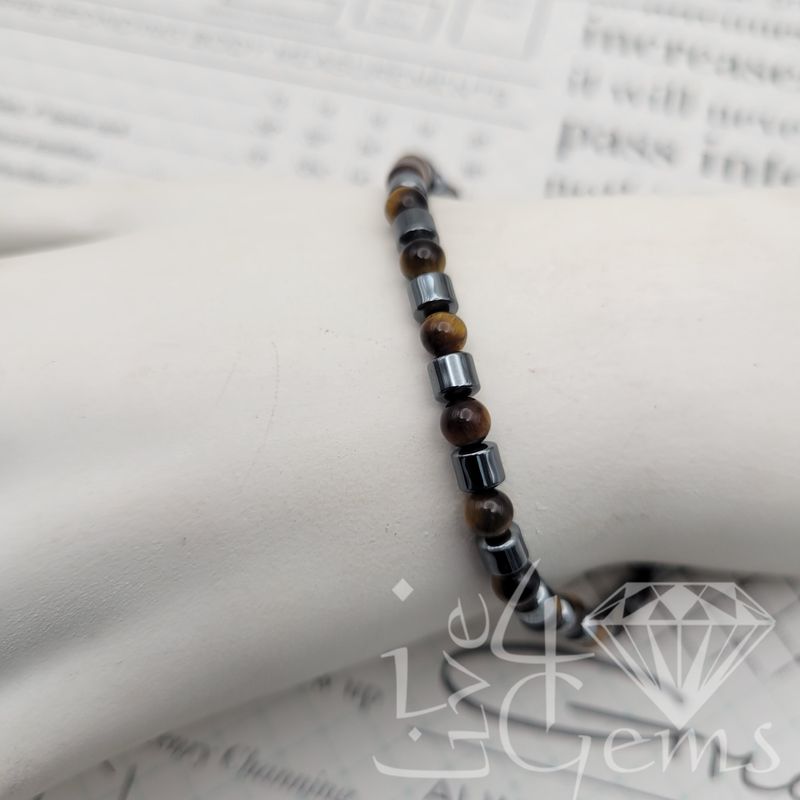 Tiger&#39;s Eye and Hematite Gemstone Bracelet