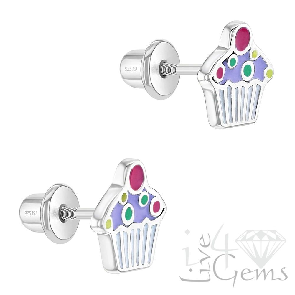 Silver Pink w Cherry Cupcake Screwback