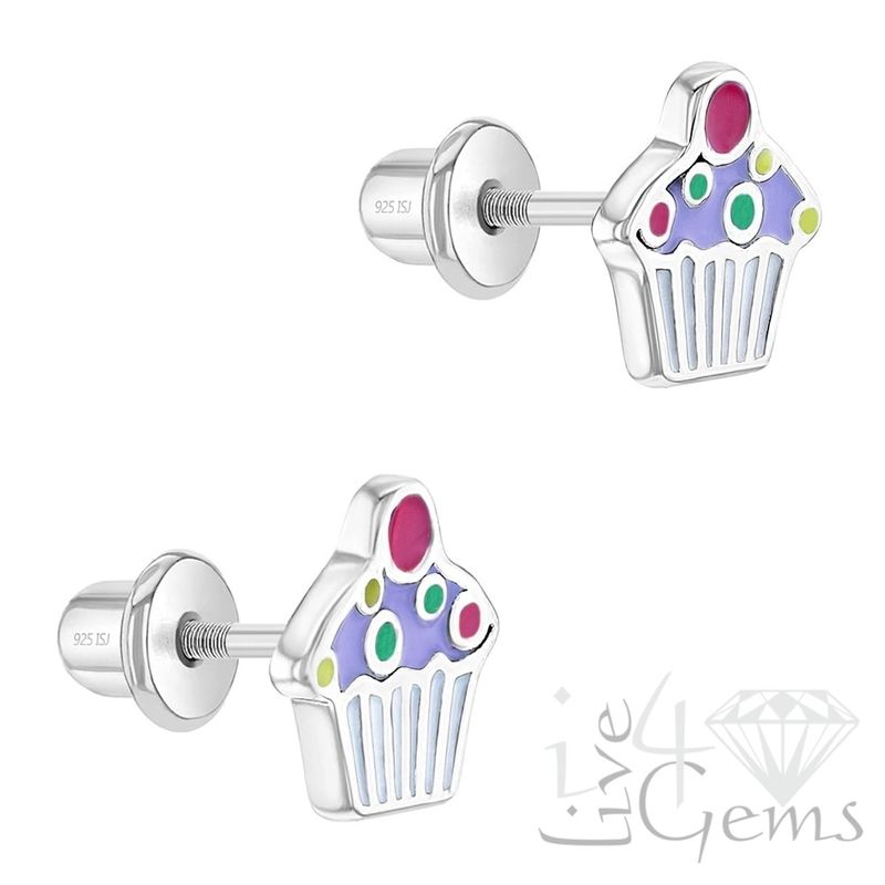 Silver Pink w Cherry Cupcake Screwback