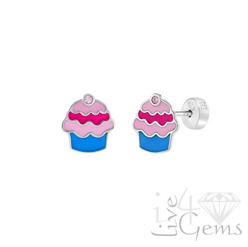 Silver Pink/Blue Cupcake Screwback