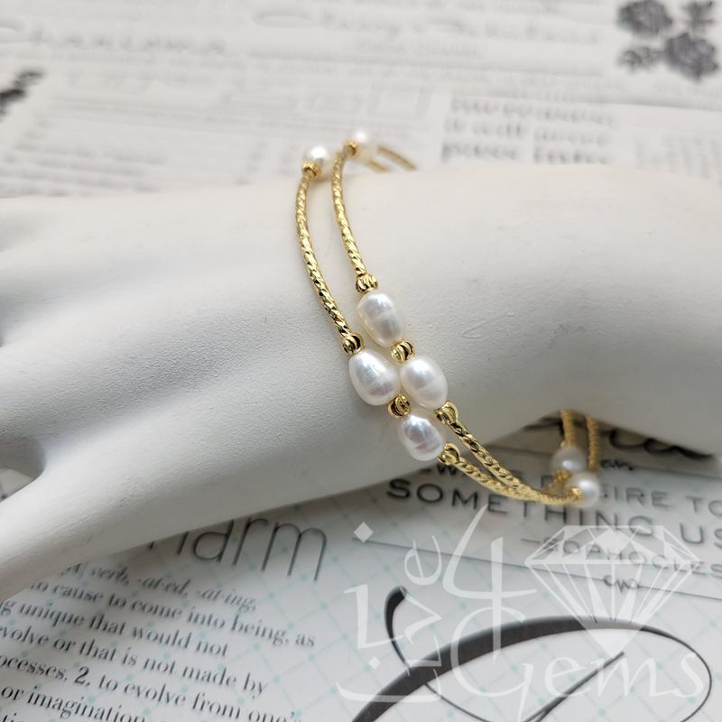 Gold Stationary Pearl Wrap Bracelet