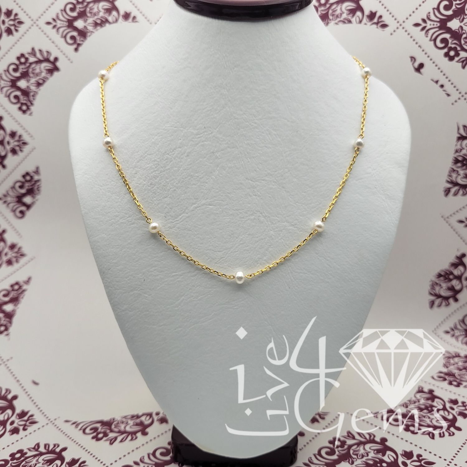 10kt Stationary Pearl Rolo Link Necklace