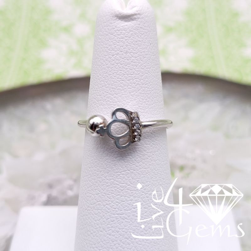 Silver CZ Crown Adjustable Ring