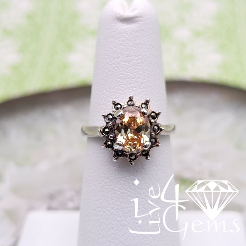 Silver Flower Yellow CZ Ring
