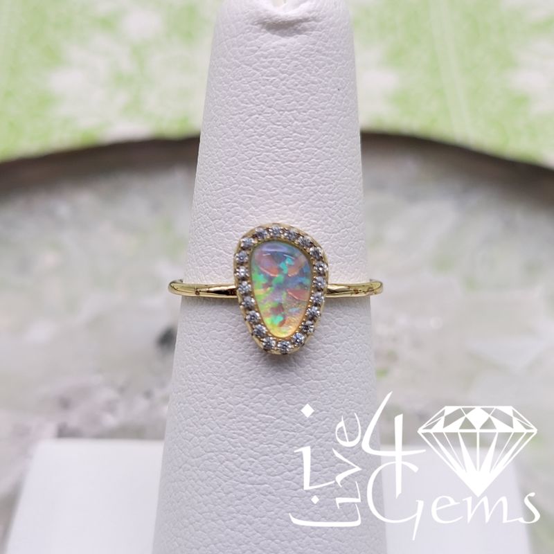 Silver Gold Plated Iridescent CZ Ring