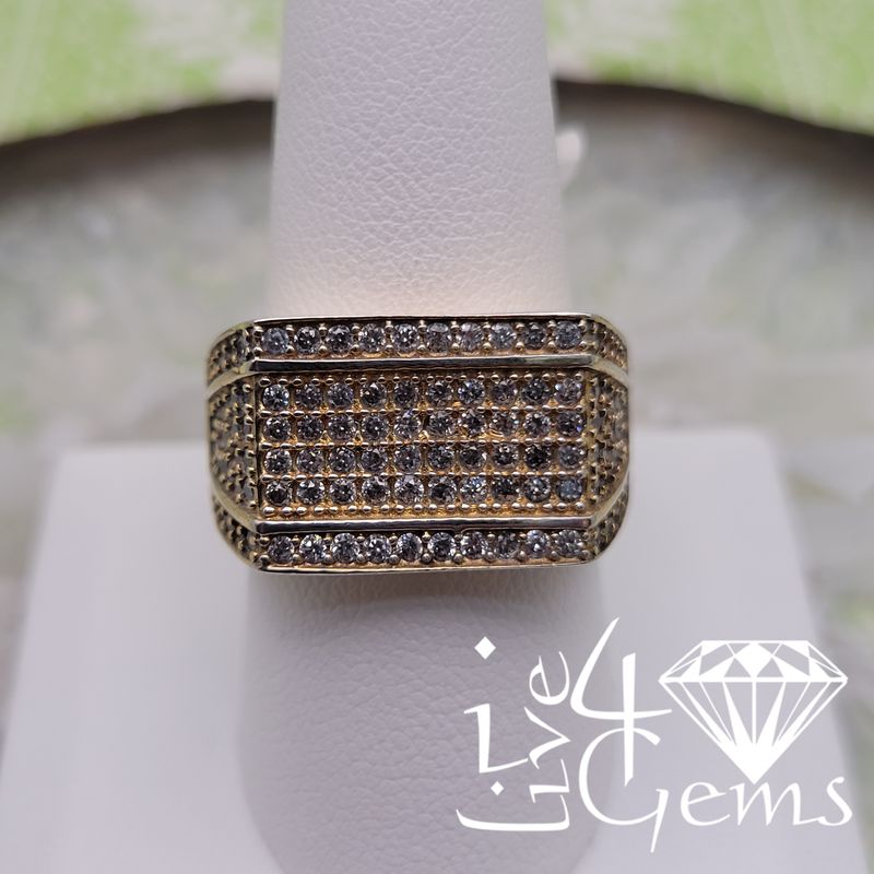 Silver Gold Plated Rectangle CZ Iced Out Ring