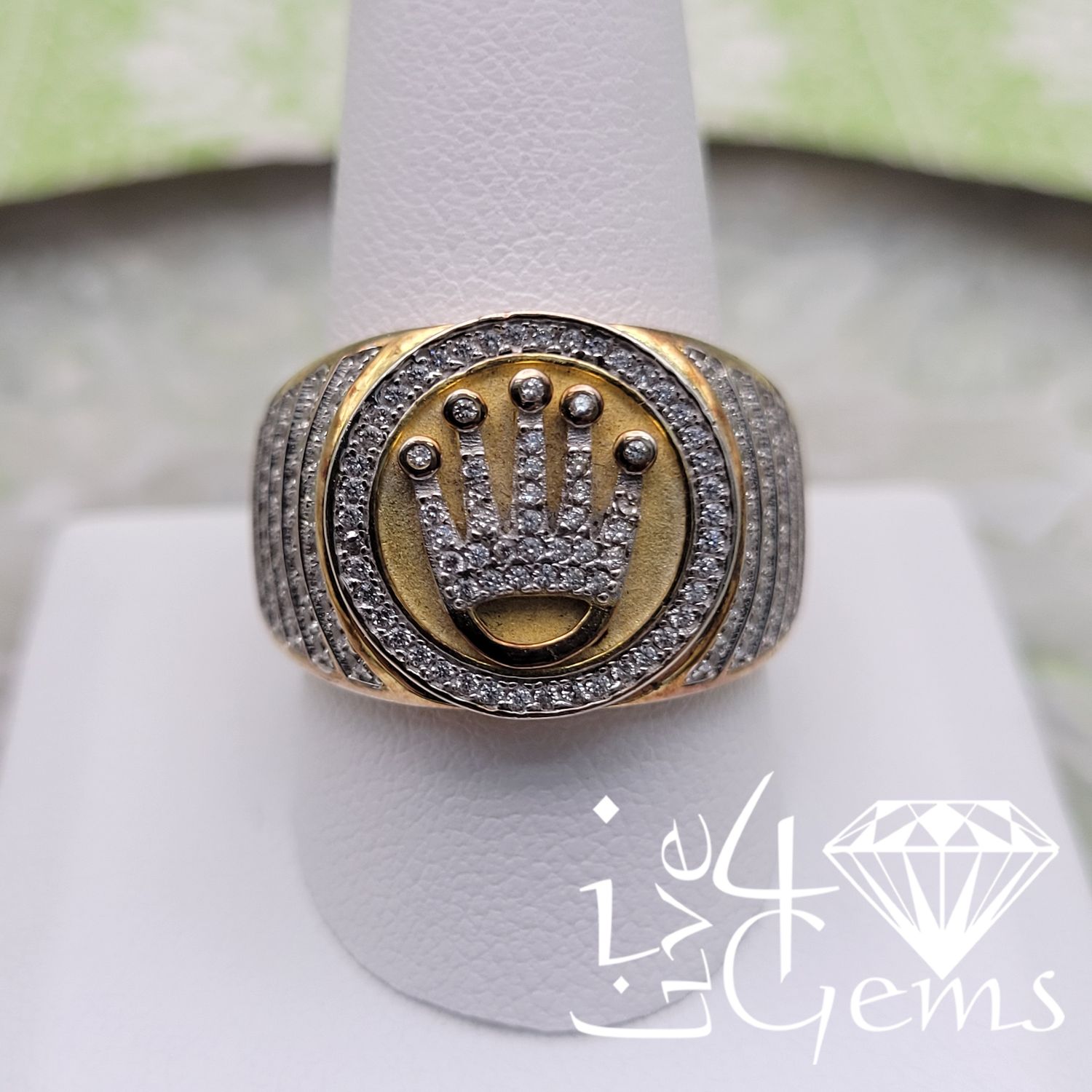 Silver Gold Plated Round  Crown Iced Out CZ Ring