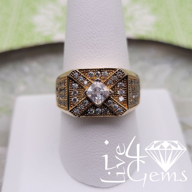 Silver Gold Plated Squared Iced CZ Ring