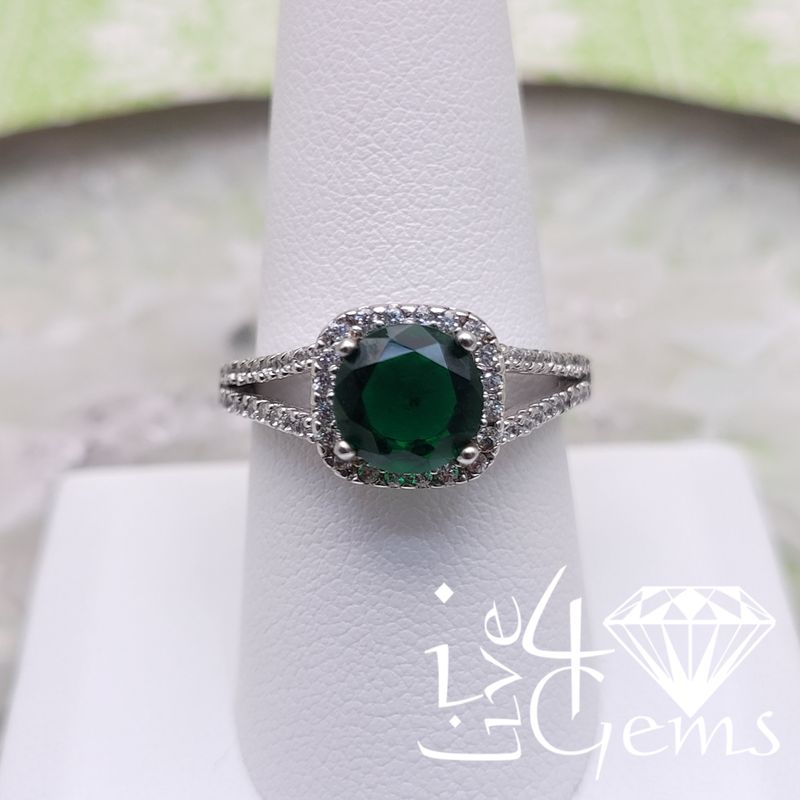 SilverCZ Green Halo Ring Size 9