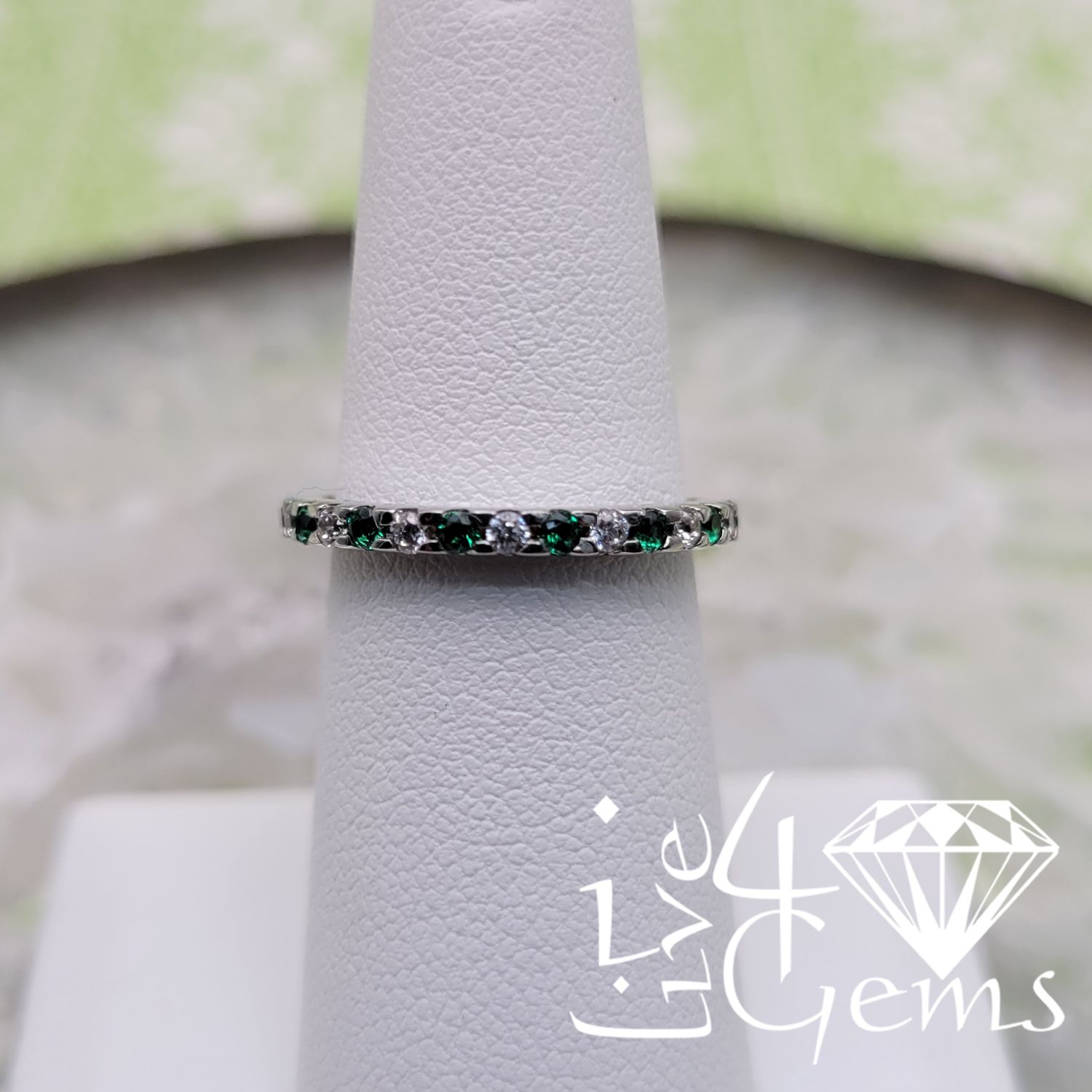 Silver Green/White CZ Ring