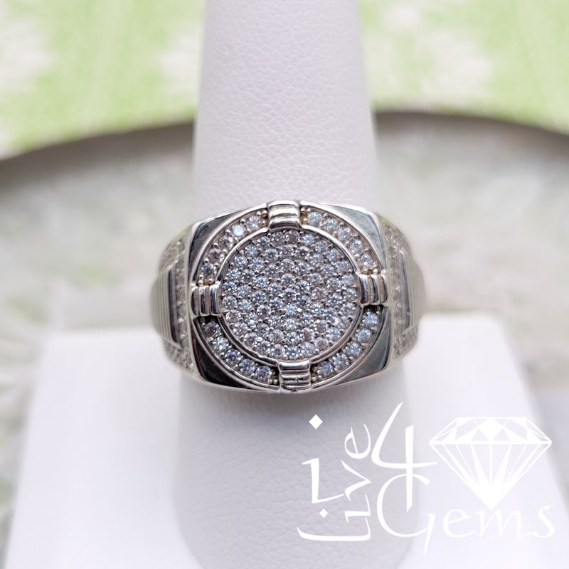 Silver Iced Out Round CZ Ring