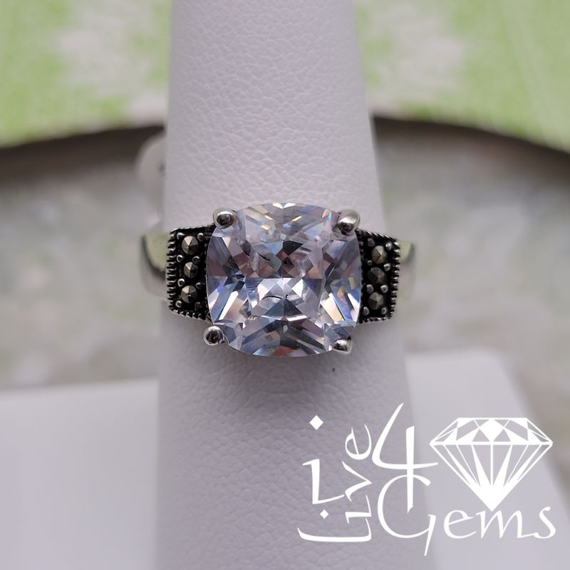 Silver Large Clear CZ Ring