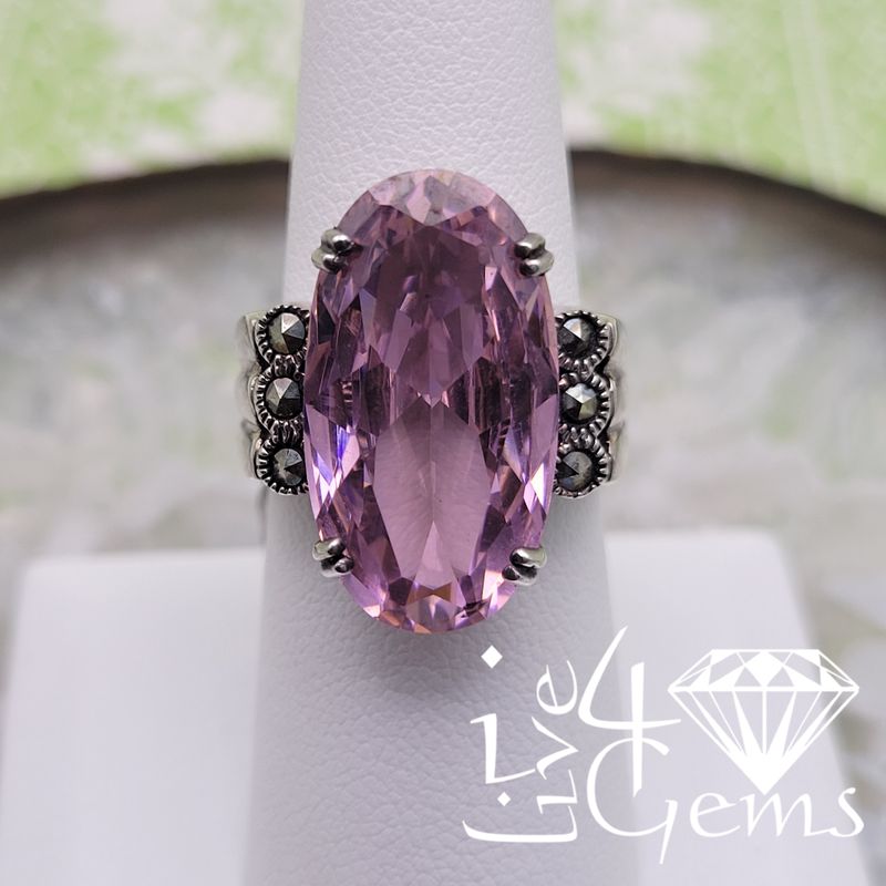Silver Large Oval Pink Ring