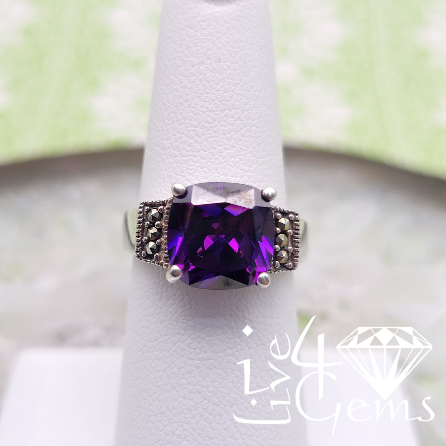 Silver Large Purple CZ Ring