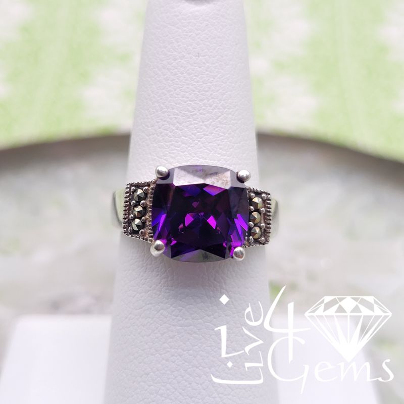 Silver Large Purple CZ Ring