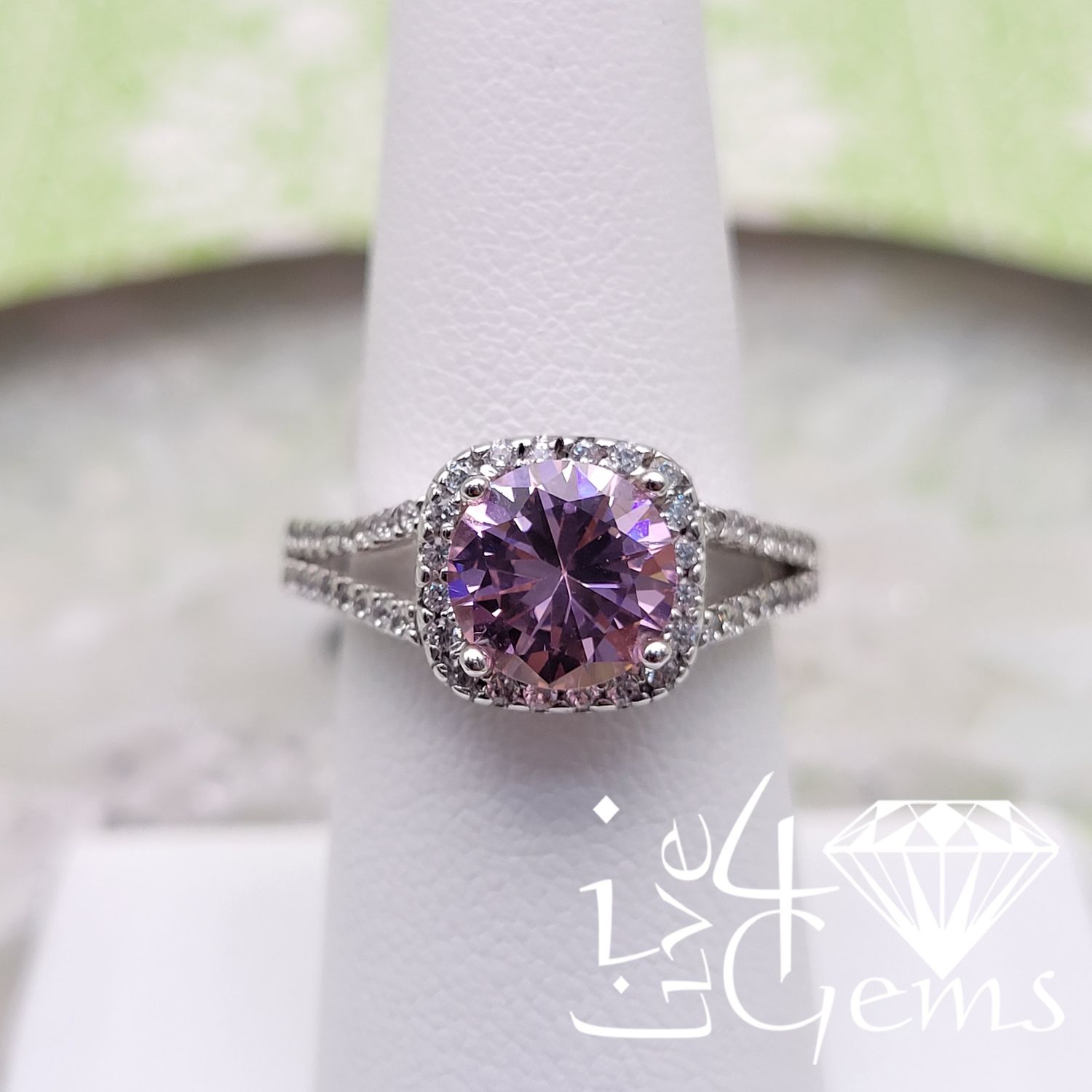 Silver CZ Pink Halo Size 8  Ring