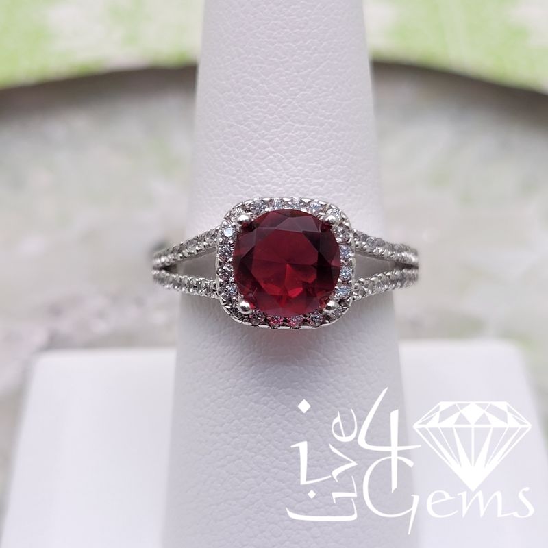 Silver CZ Red Halo Ring Size 9
