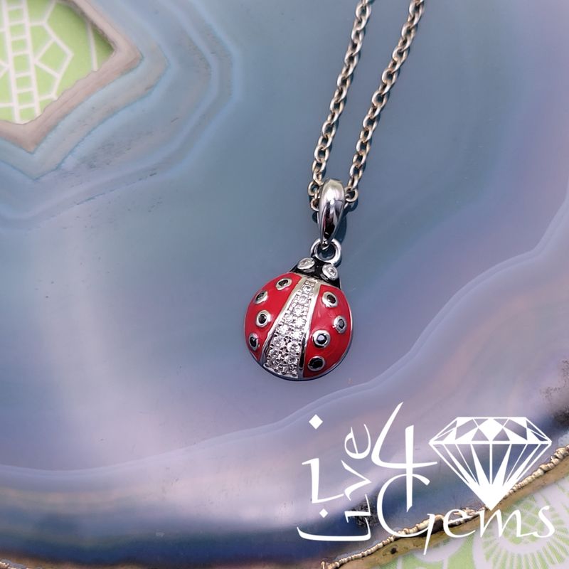 Silver Ladybug Pendant w Chain Style 1