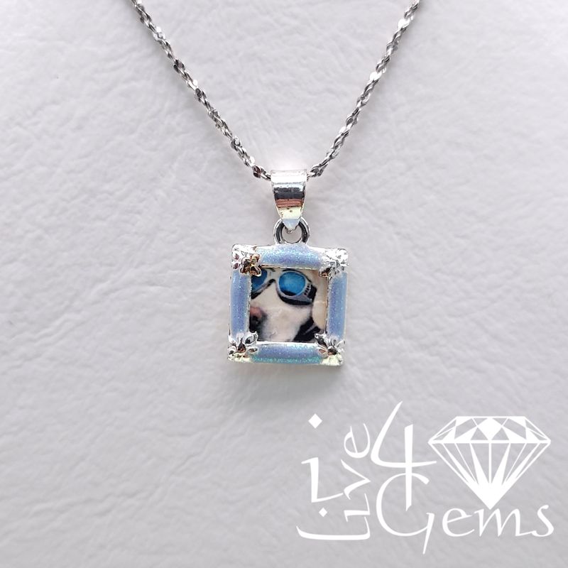Silver Picture Frame Pendant w Chain