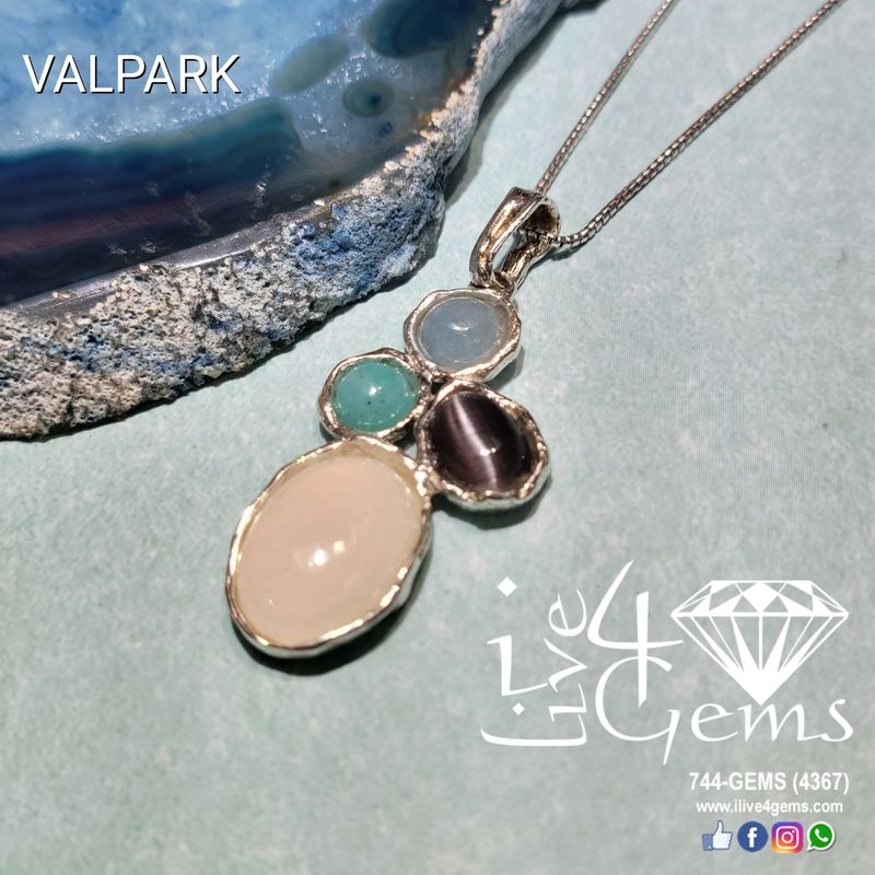 Silver Amazonite/Aqua/Chalcedony/Cateye Necklace