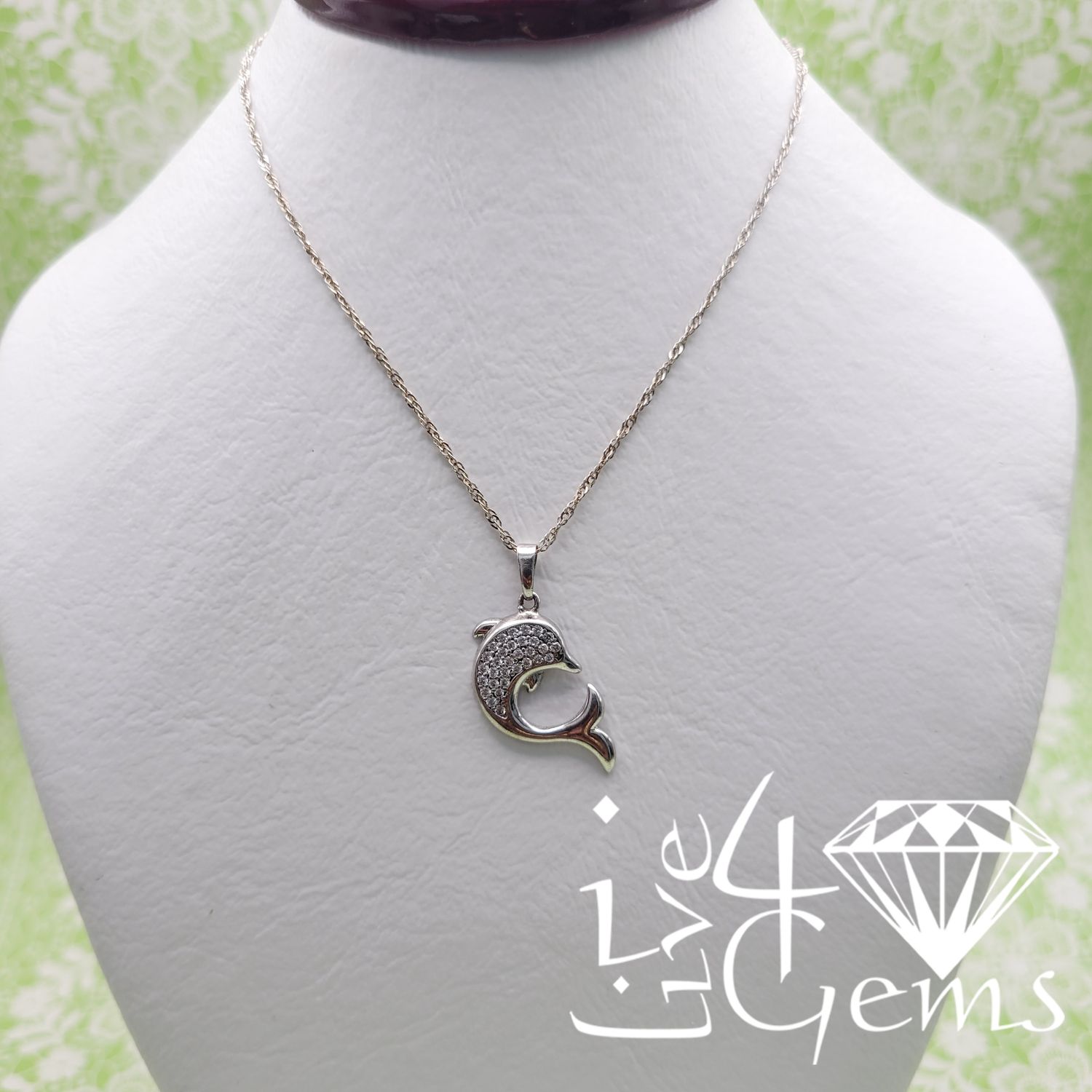 Silver Dolphin Cz Pendant w Chain