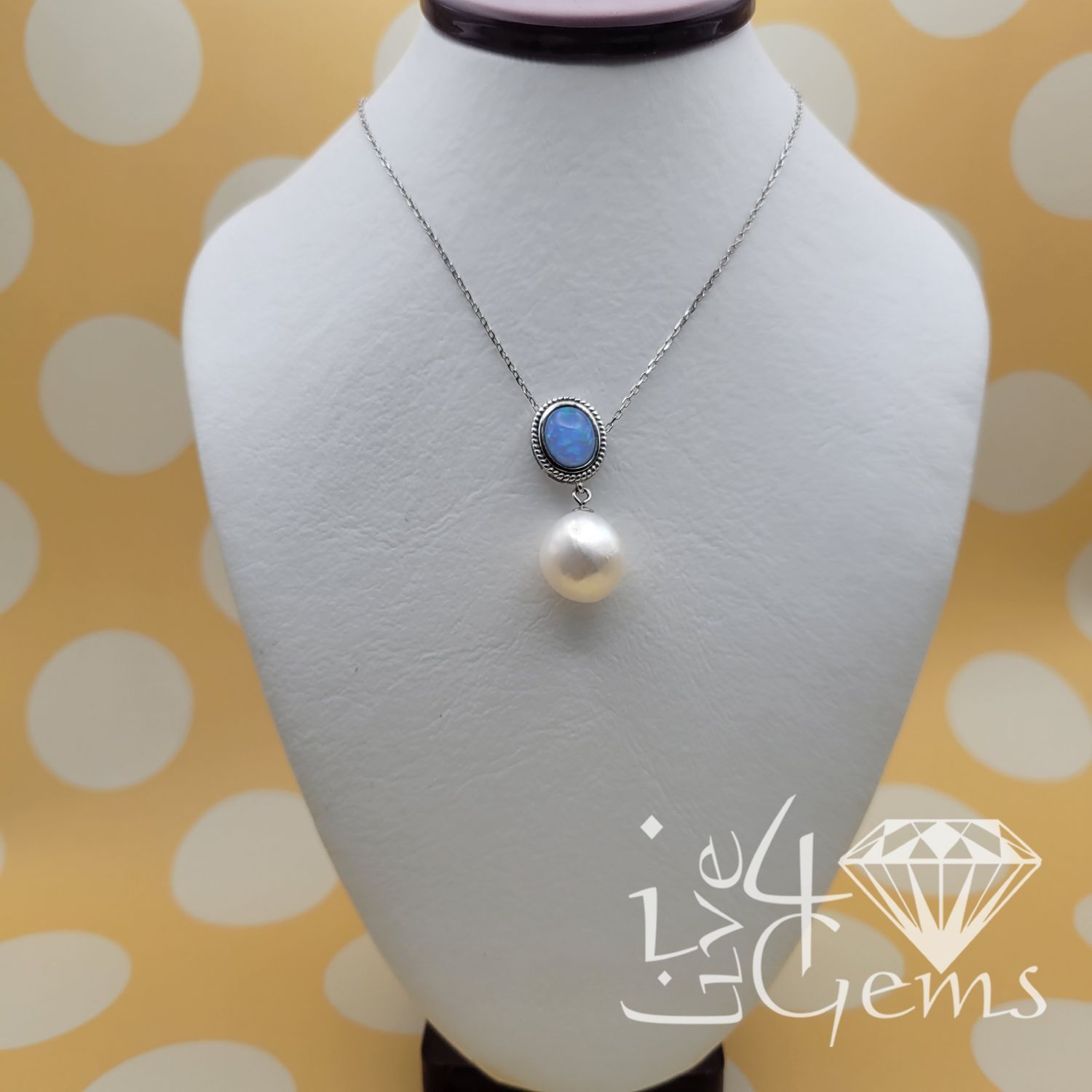 Silver Opal w Pearl Drop Chain