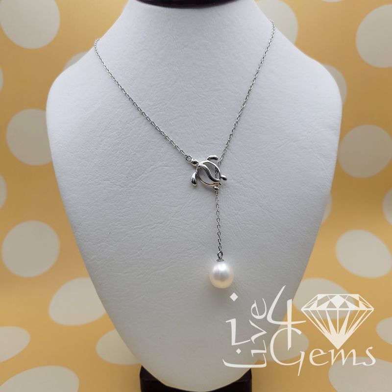 Silver Turtle Hanging Pearl Chain