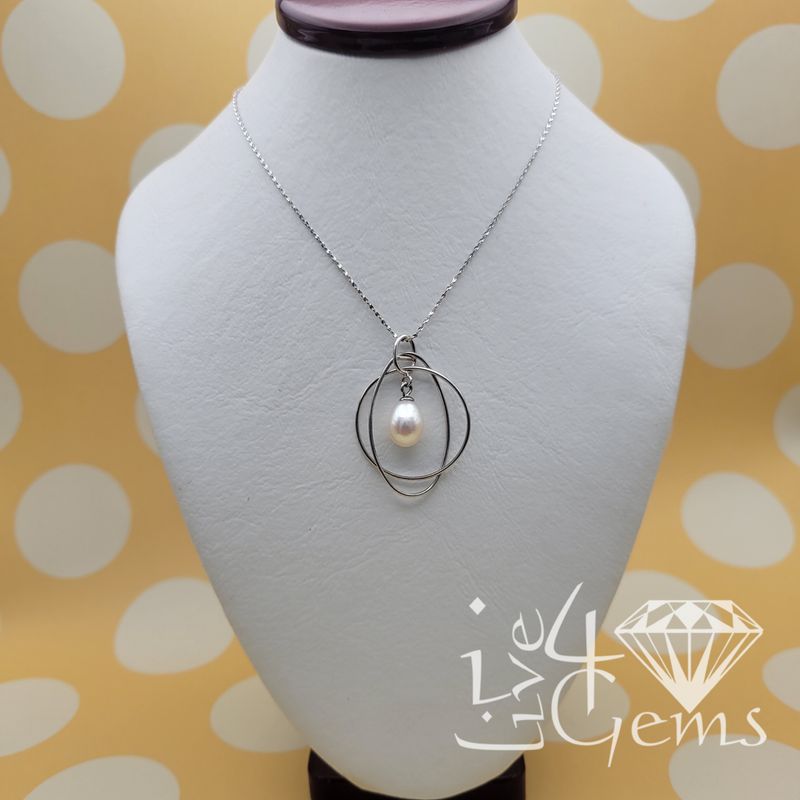Silver Pearl Double Spiral Necklace 