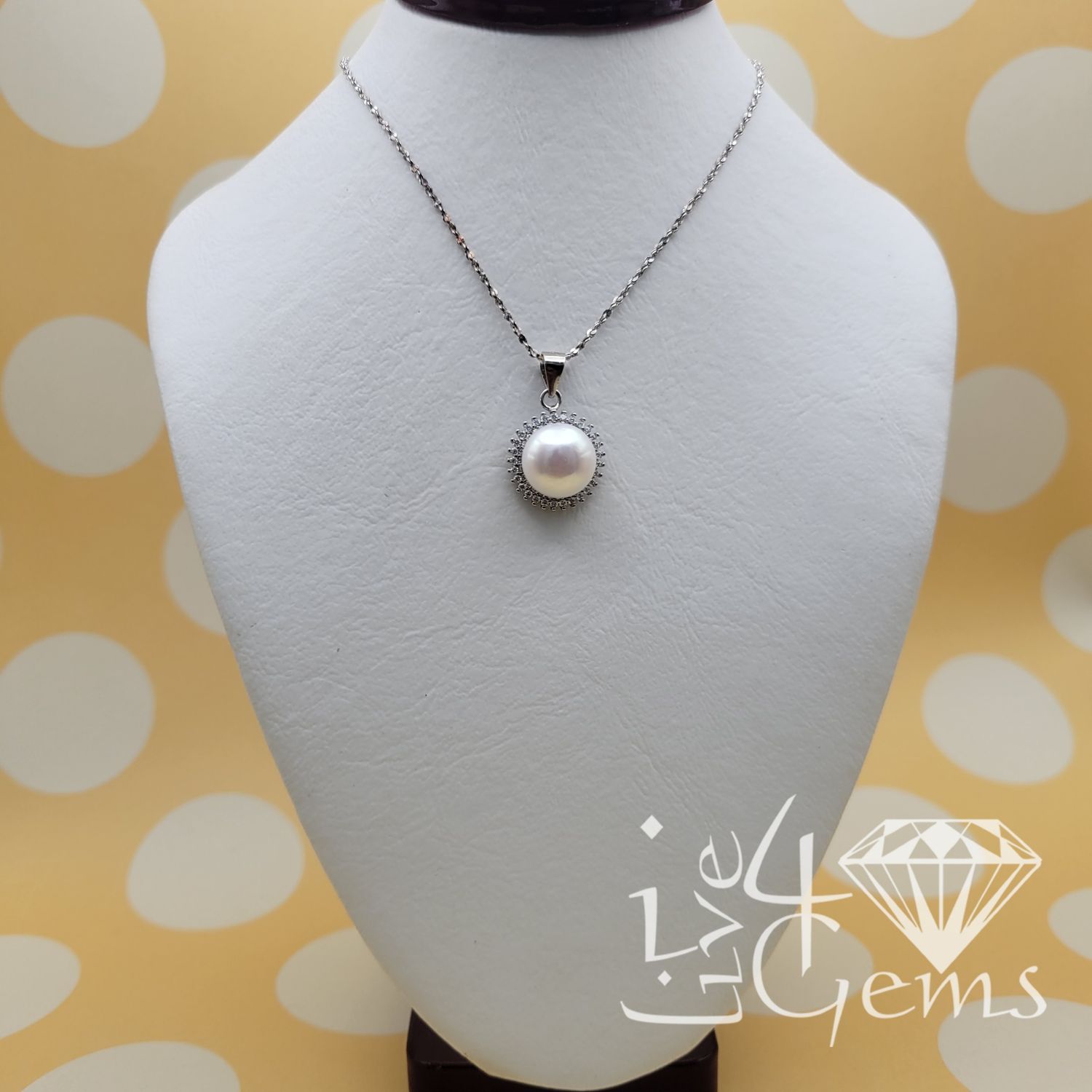 Silver Double Halo Pearl Necklace