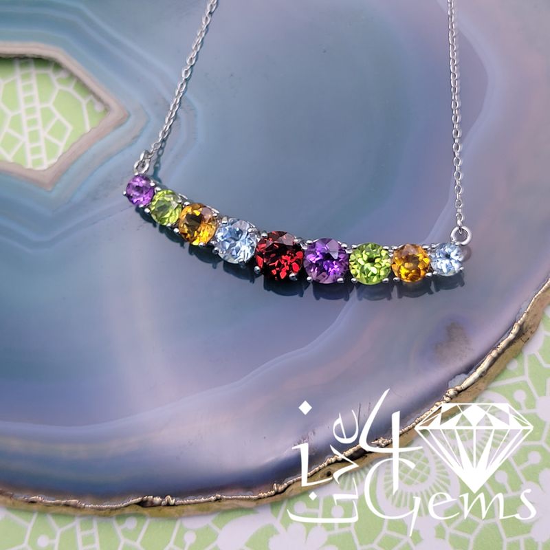 Silver Amethyst, Citrine, Blue Topaz, Peridot, Garnet Chain