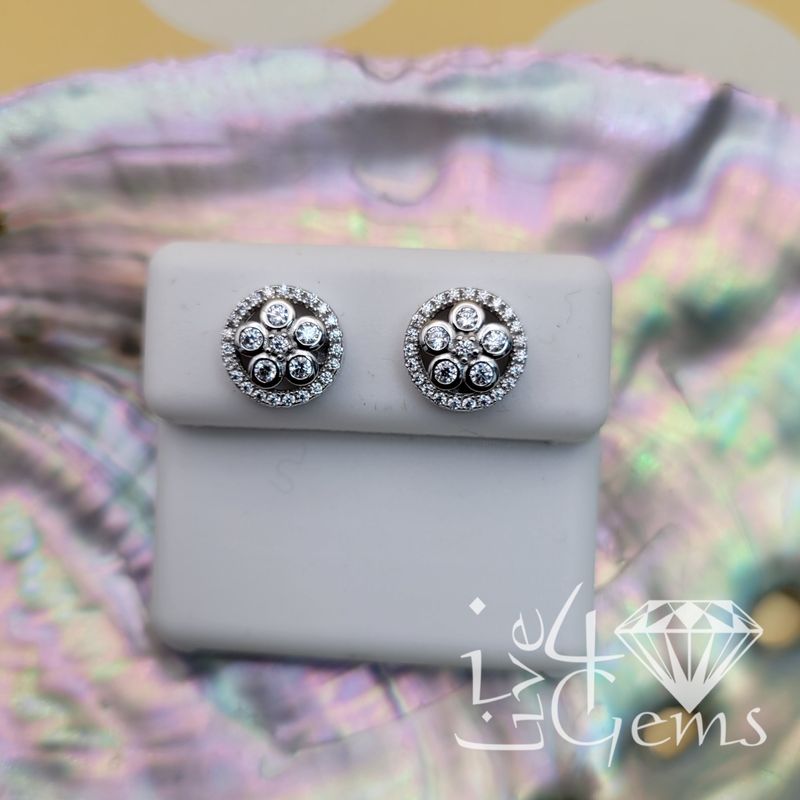 Silver Cz Halo Flower Screwback