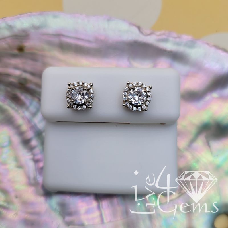 Silver Cz Halo Screwback