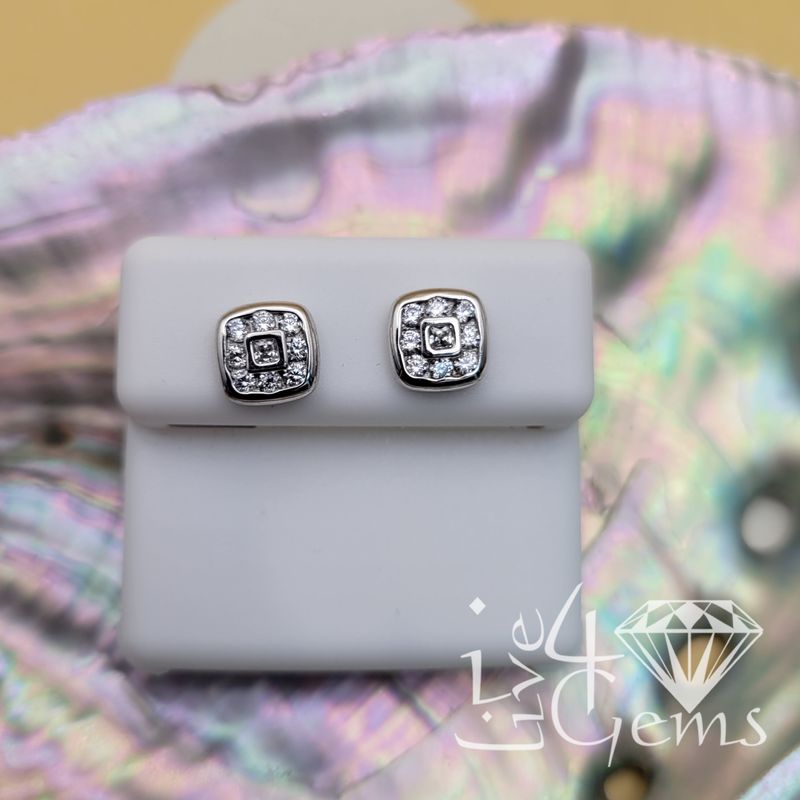 Silver Cz Square Halo Screwback