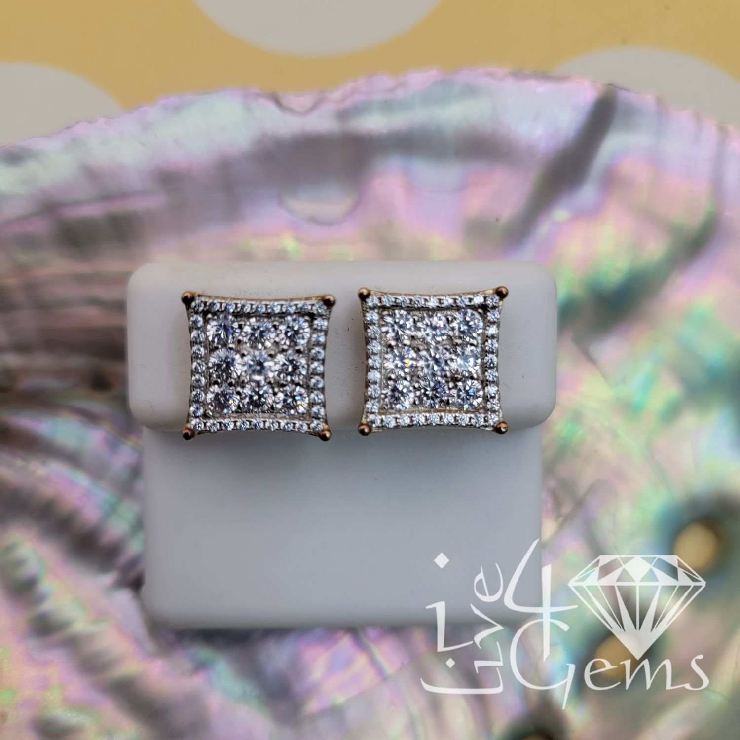 Silver GP Cz Square Stud Screwback