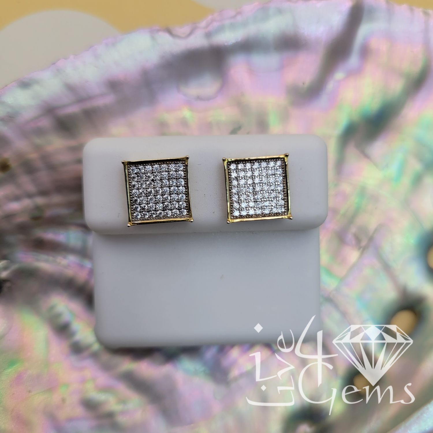 Silver GP Cz Square Cluster Stud Screwback