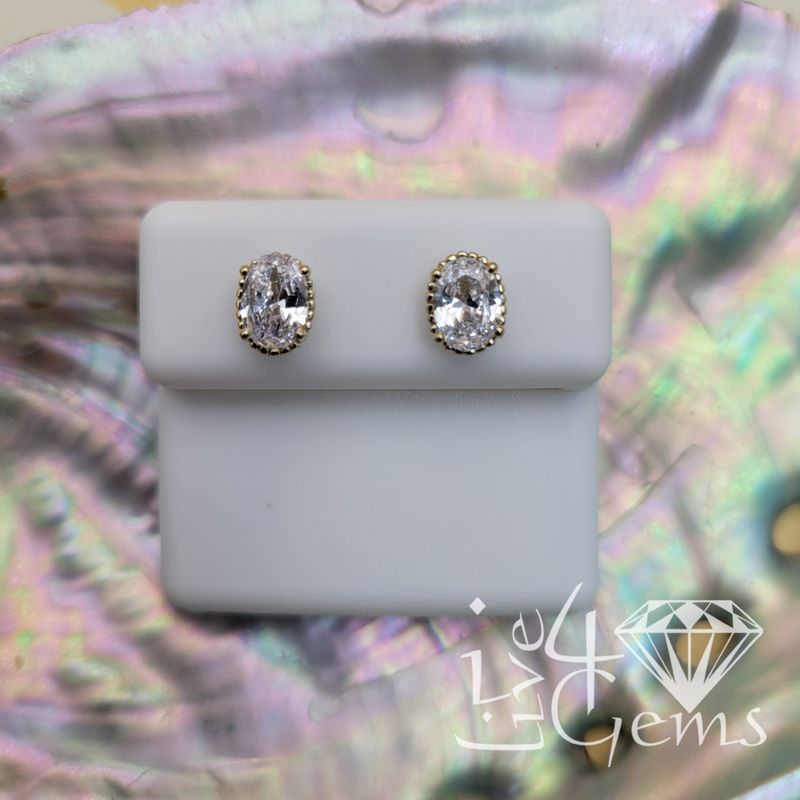 Silver GP Oval Cz Stud Screwback